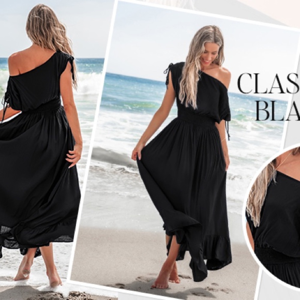 Cupshe new with ticket Sunset Off-Shoulder Black Maxi Dress sz Med